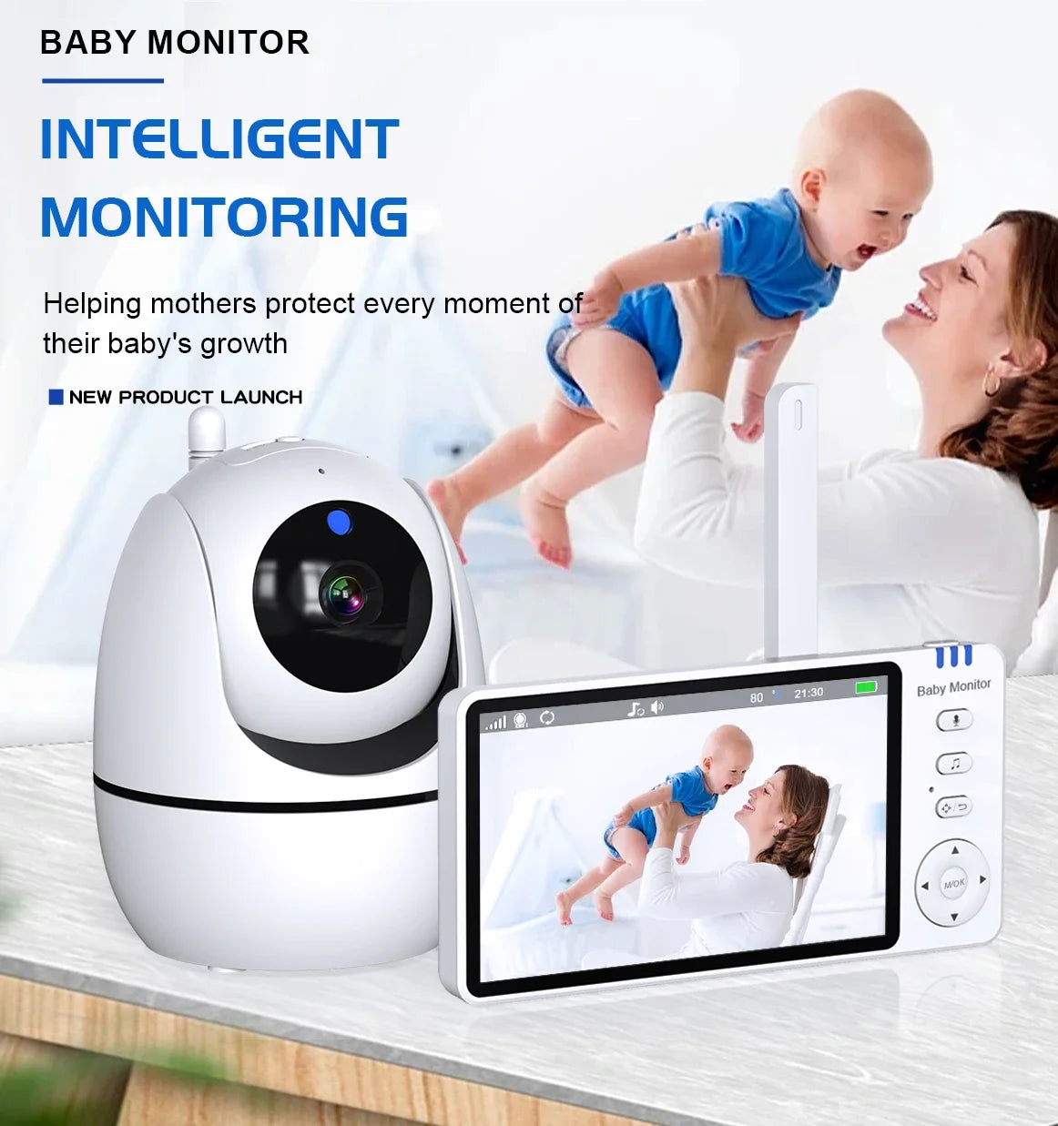 Moniteur vidéo bébé de 5,0 pouces avec caméra panoramique et inclinable, audio bidirectionnel sans fil, vision nocturne, sécurité, baby-sitter, VOX, réveil, charge USB.