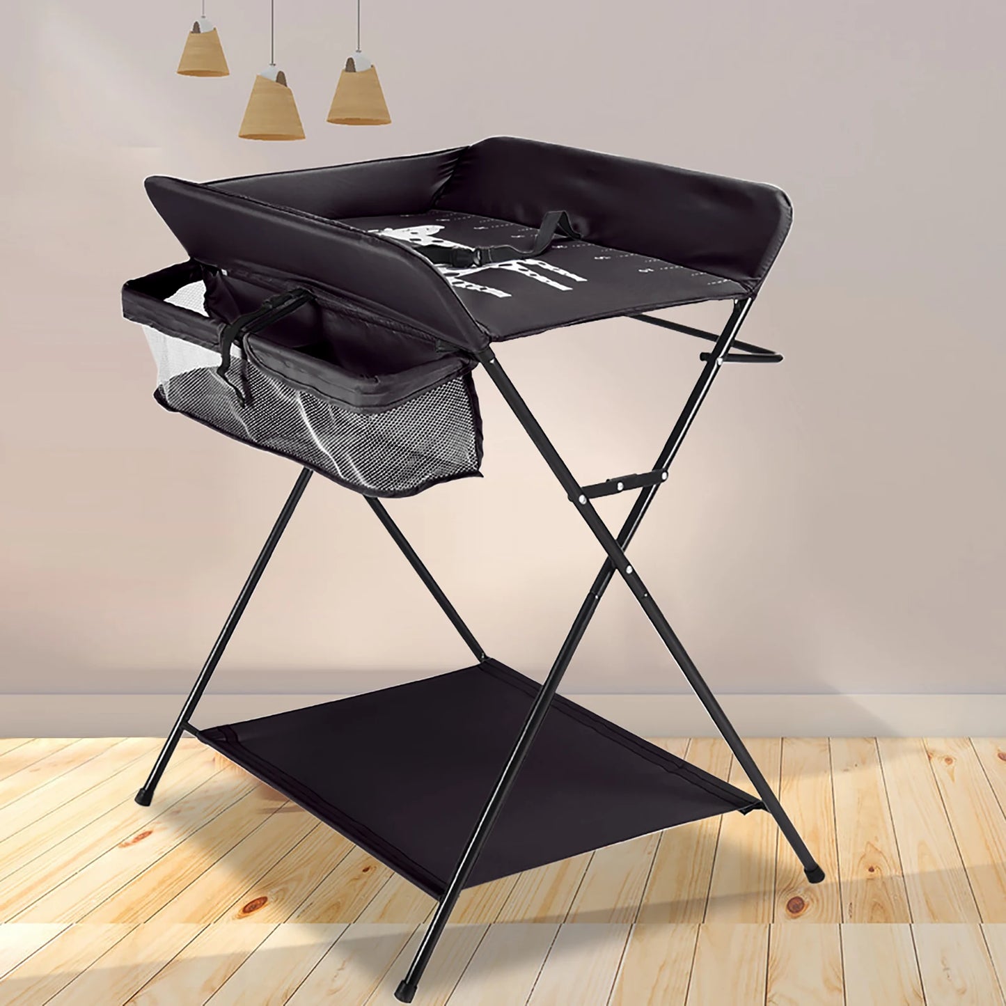 Table à langer pliable avec étagères de rangement Coussin avec échelle de hauteur Grande table à langer 80 x 63 cm