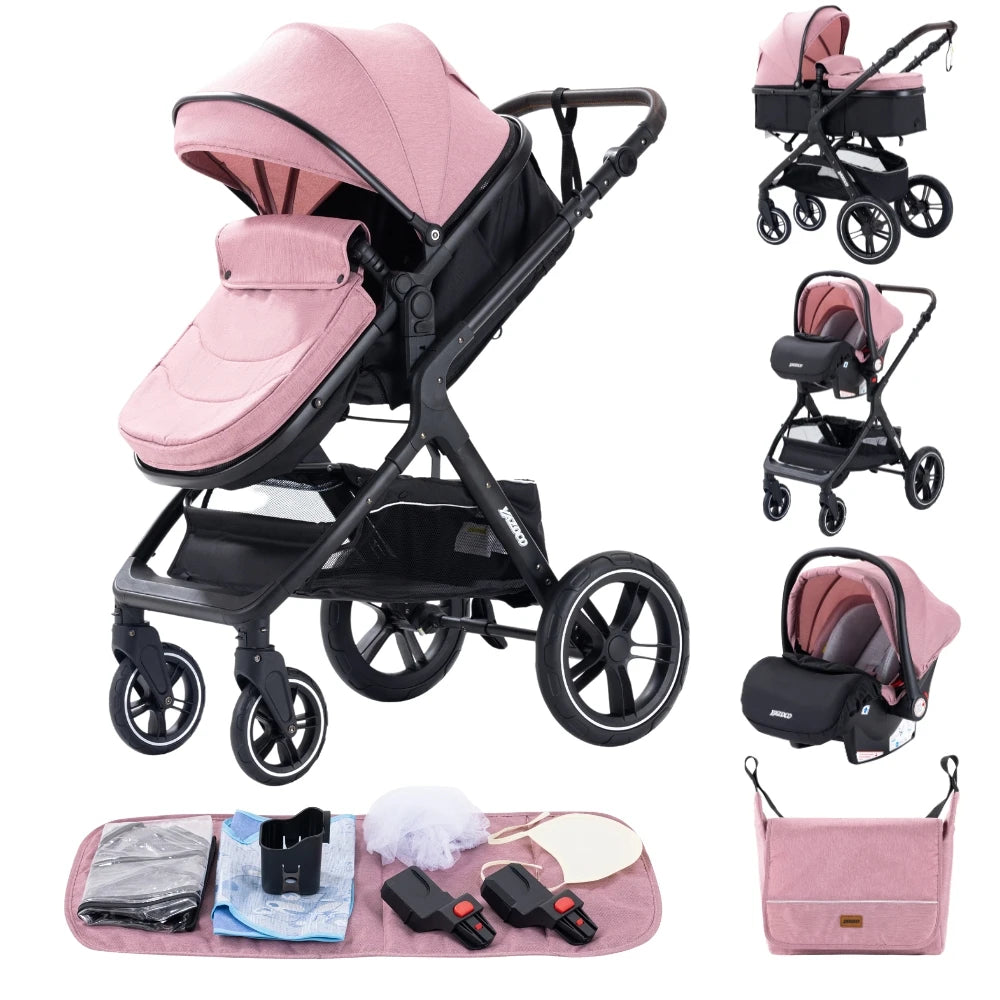 Poussette bébé 3 en 1 multifonctionnelle, peut s'asseoir inclinable, légère et pliable, poussette haute paysage, landau bébé.