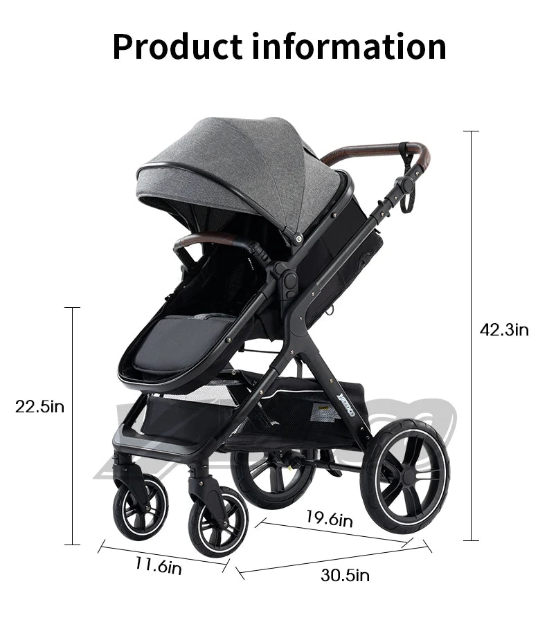 Poussette bébé 3 en 1 multifonctionnelle, peut s'asseoir inclinable, légère et pliable, poussette haute paysage, landau bébé.