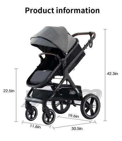 Poussette bébé 3 en 1 multifonctionnelle, peut s'asseoir inclinable, légère et pliable, poussette haute paysage, landau bébé.