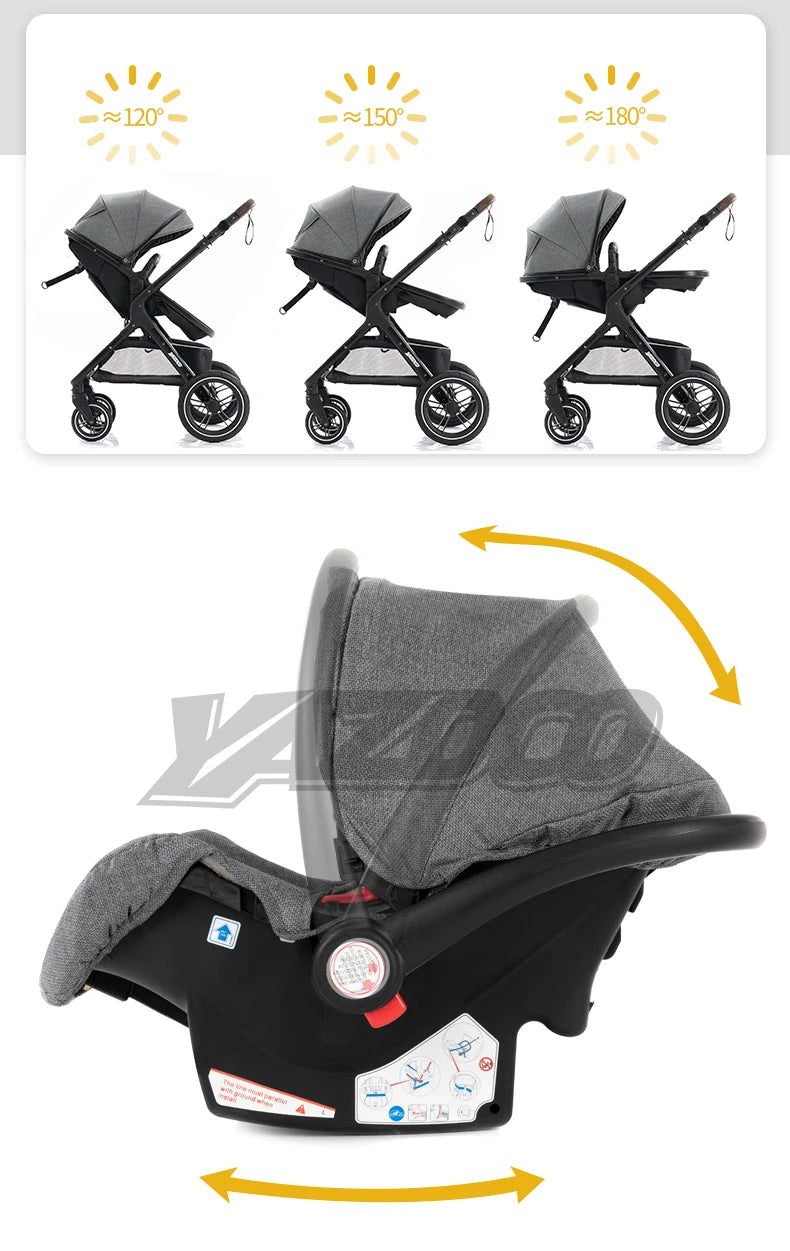 Poussette bébé 3 en 1 multifonctionnelle, peut s'asseoir inclinable, légère et pliable, poussette haute paysage, landau bébé.