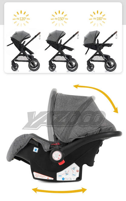 Poussette bébé 3 en 1 multifonctionnelle, peut s'asseoir inclinable, légère et pliable, poussette haute paysage, landau bébé.