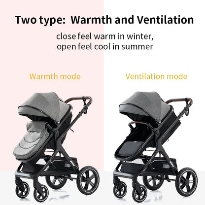Poussette bébé 3 en 1 multifonctionnelle, peut s'asseoir inclinable, légère et pliable, poussette haute paysage, landau bébé.