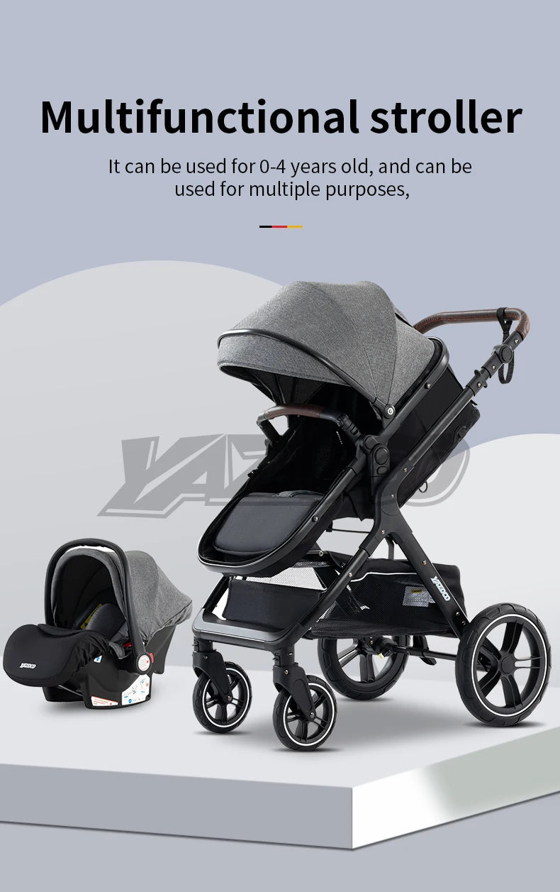Poussette bébé 3 en 1 multifonctionnelle, peut s'asseoir inclinable, légère et pliable, poussette haute paysage, landau bébé.