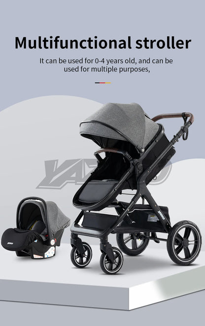 Poussette bébé 3 en 1 multifonctionnelle, peut s'asseoir inclinable, légère et pliable, poussette haute paysage, landau bébé.