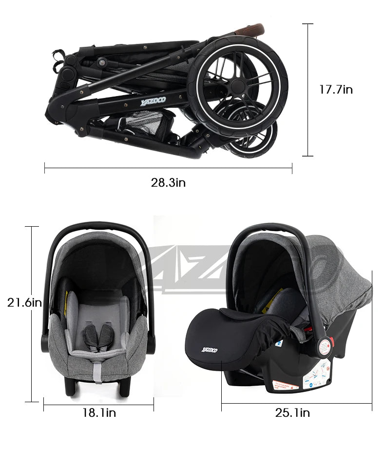 Poussette bébé 3 en 1 multifonctionnelle, peut s'asseoir inclinable, légère et pliable, poussette haute paysage, landau bébé.