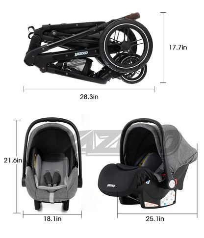 Poussette bébé 3 en 1 multifonctionnelle, peut s'asseoir inclinable, légère et pliable, poussette haute paysage, landau bébé.