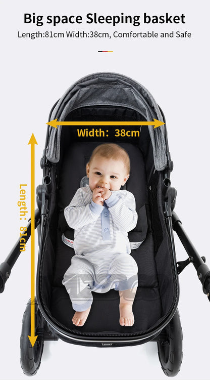 Poussette bébé 3 en 1 multifonctionnelle, peut s'asseoir inclinable, légère et pliable, poussette haute paysage, landau bébé.