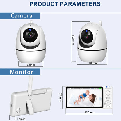 Moniteur vidéo bébé de 5,0 pouces avec caméra panoramique et inclinable, audio bidirectionnel sans fil, vision nocturne, sécurité, baby-sitter, VOX, réveil, charge USB.