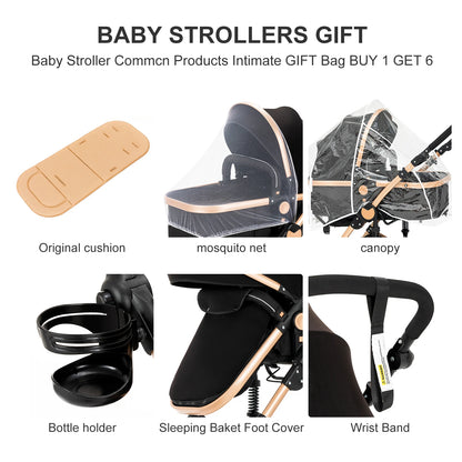 Poussette 3 en 1 Système de voyage Landaus pour nouveau-nés Siège-auto Poussette Paysage élevé Poussette bébé légère