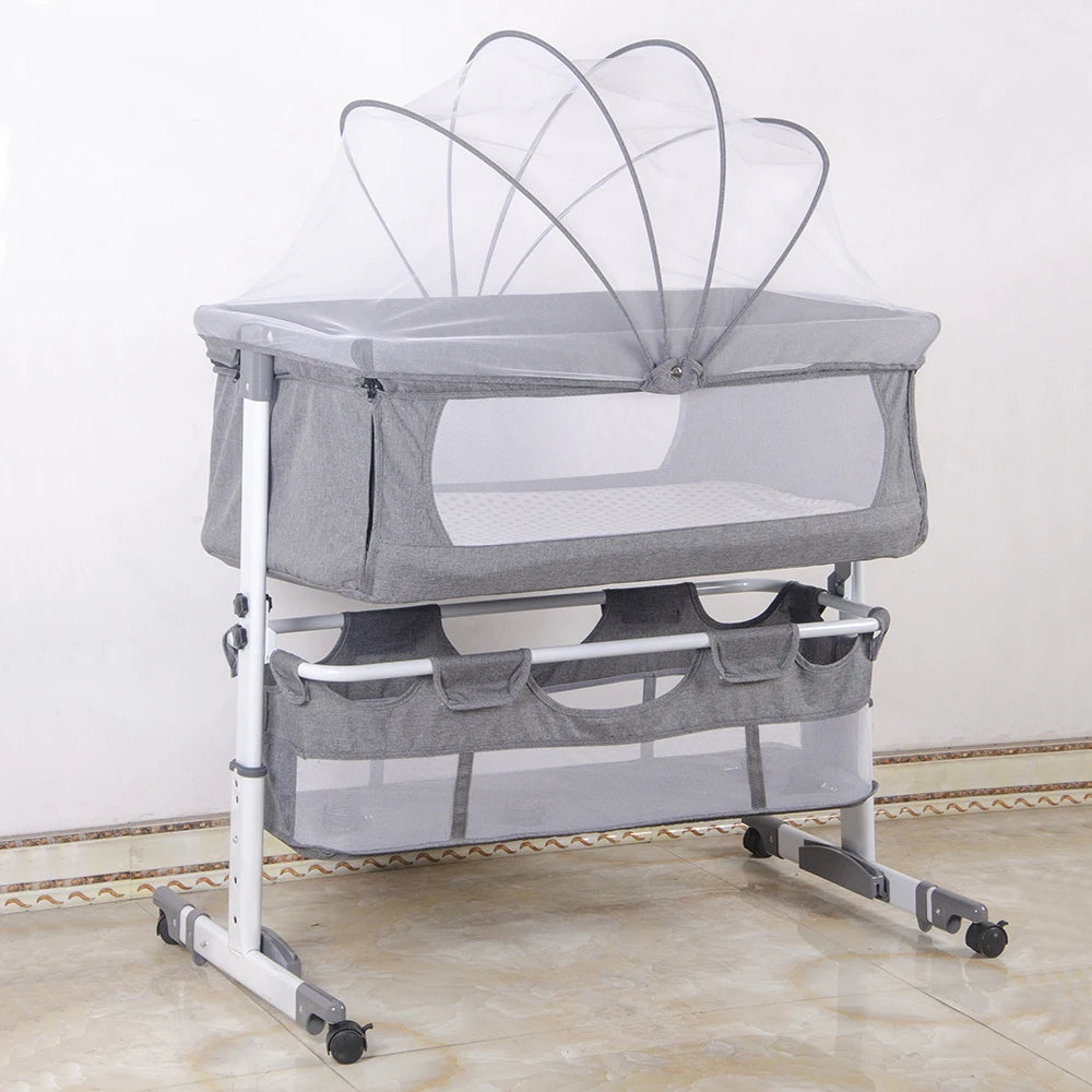 Lit bébé 3-en-1, berceau bébé avec moustiquaire, lit de voyage avec matelas, réglable, avec panier de rangement, nid mobile bébé
