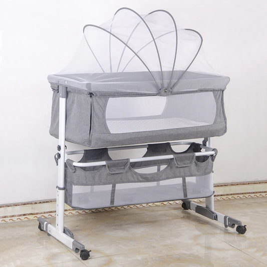Lit bébé 3-en-1, berceau bébé avec moustiquaire, lit de voyage avec matelas, réglable, avec panier de rangement, nid mobile bébé