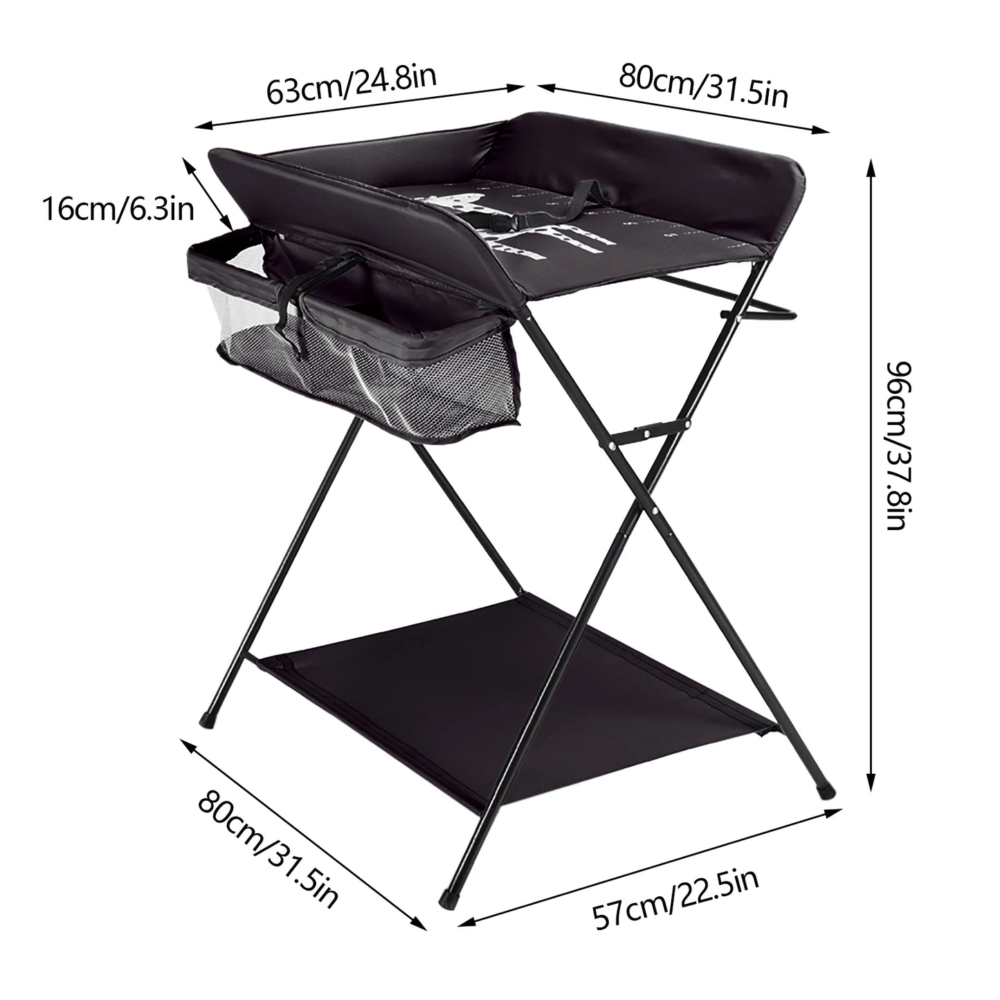Table à langer pliable avec étagères de rangement Coussin avec échelle de hauteur Grande table à langer 80 x 63 cm