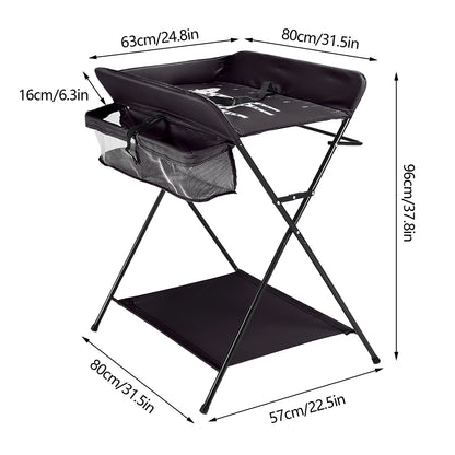 Table à langer pliable avec étagères de rangement Coussin avec échelle de hauteur Grande table à langer 80 x 63 cm