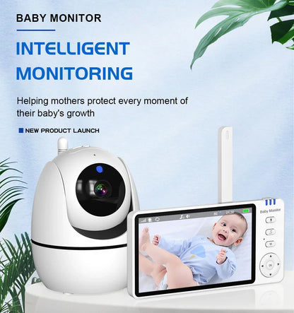 Moniteur vidéo bébé de 5,0 pouces avec caméra panoramique et inclinable, audio bidirectionnel sans fil, vision nocturne, sécurité, baby-sitter, VOX, réveil, charge USB.