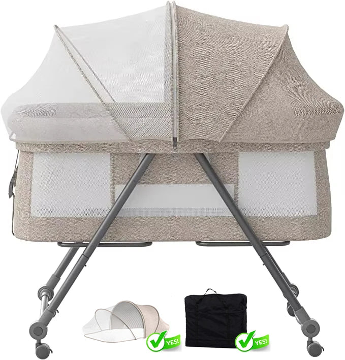 Lit de voyage pliable pour bébé avec matelas et roues silencieuses, berceau berçant convertible, XYT-001