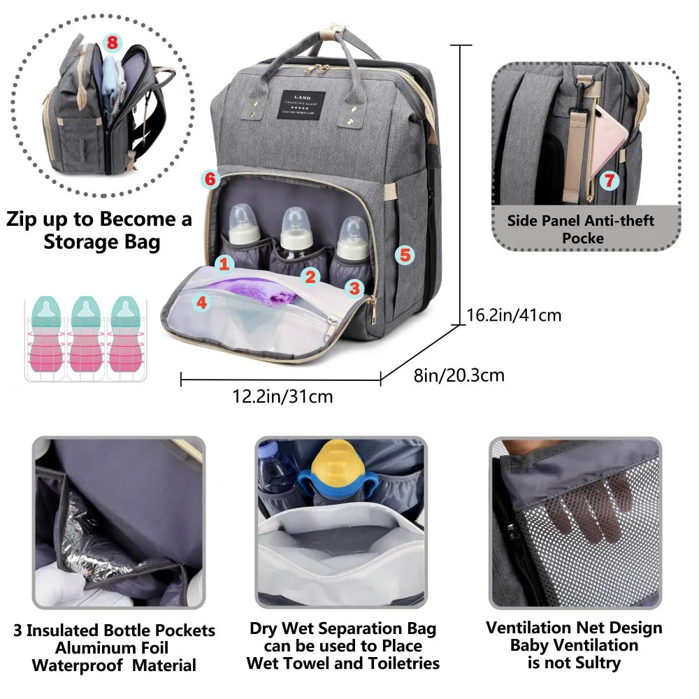Sac de maternité léger et portable, lit de bébé pliable, sac de voyage de grande capacité pour la maternité, sac à dos pour bébé, sac de sortie pour maman.