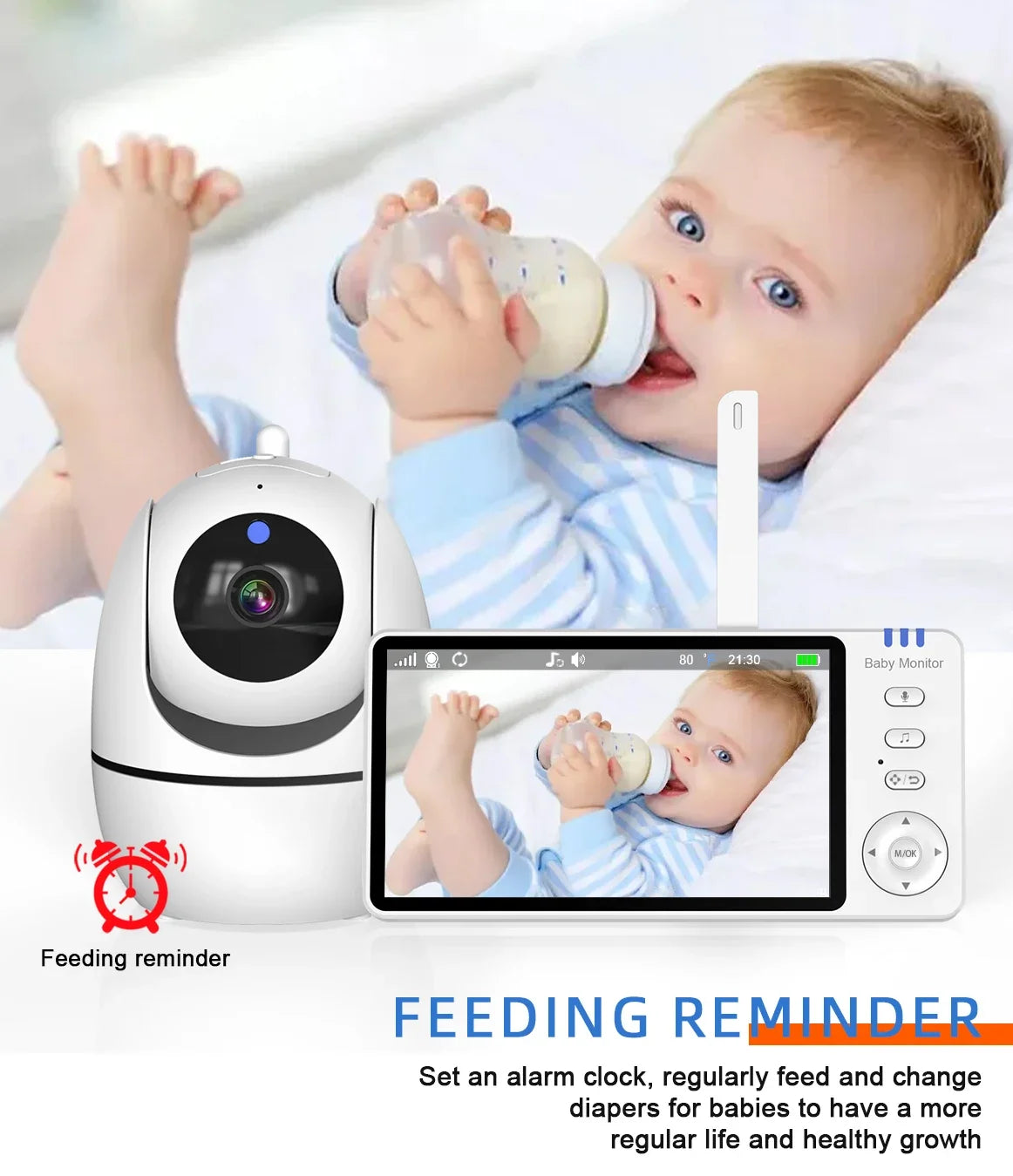 Moniteur vidéo bébé de 5,0 pouces avec caméra panoramique et inclinable, audio bidirectionnel sans fil, vision nocturne, sécurité, baby-sitter, VOX, réveil, charge USB.
