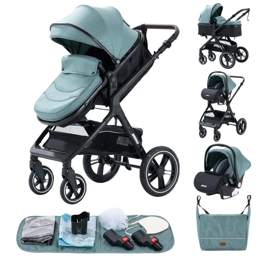 Poussette bébé 3 en 1 multifonctionnelle, peut s'asseoir inclinable, légère et pliable, poussette haute paysage, landau bébé.