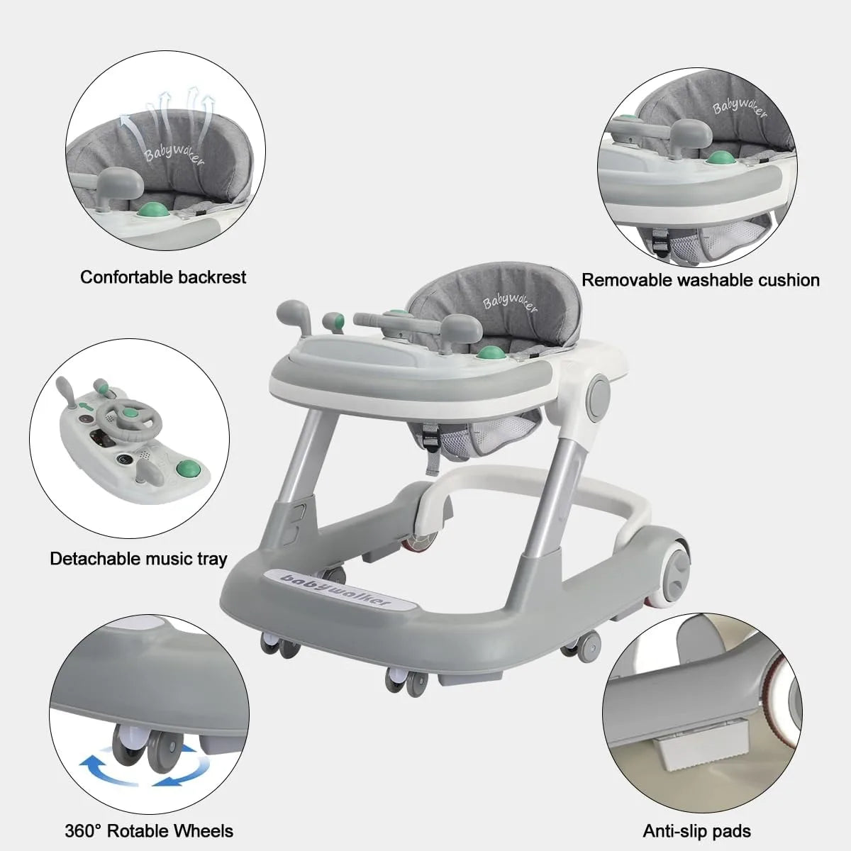Marcheur Bébé 2 en 1 – Poussette avec Plateau Musical & Amovible, Pliable et Pratique