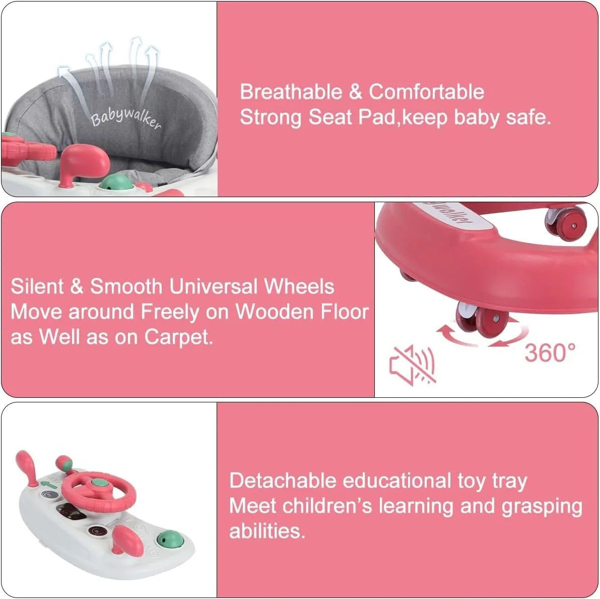 Marcheur Bébé 2 en 1 – Poussette avec Plateau Musical & Amovible, Pliable et Pratique