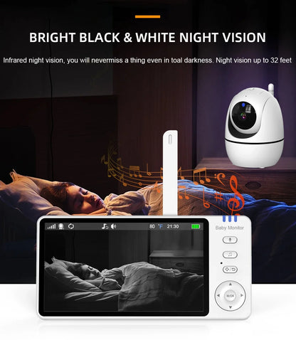 Moniteur vidéo bébé de 5,0 pouces avec caméra panoramique et inclinable, audio bidirectionnel sans fil, vision nocturne, sécurité, baby-sitter, VOX, réveil, charge USB.