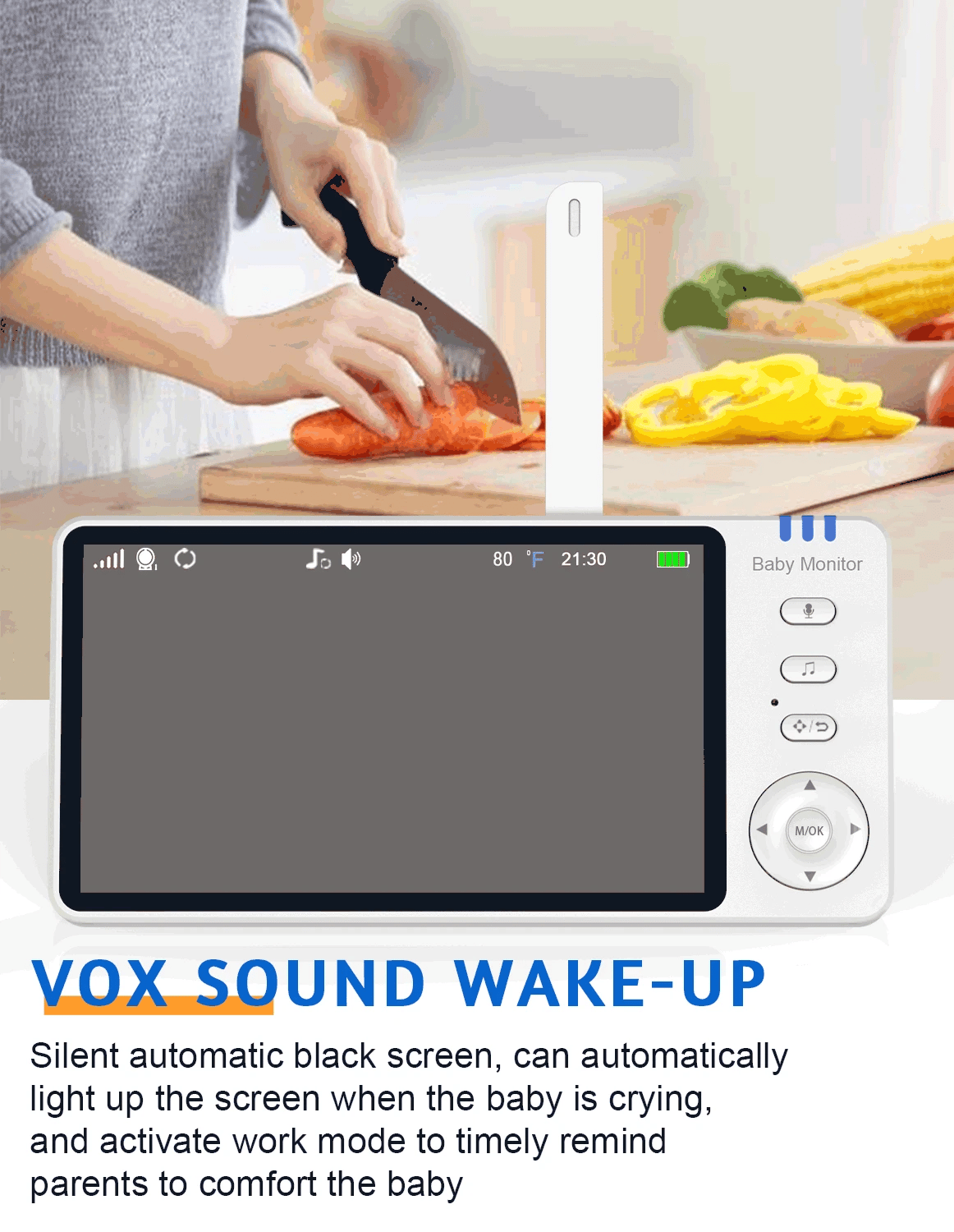 Moniteur vidéo bébé de 5,0 pouces avec caméra panoramique et inclinable, audio bidirectionnel sans fil, vision nocturne, sécurité, baby-sitter, VOX, réveil, charge USB.