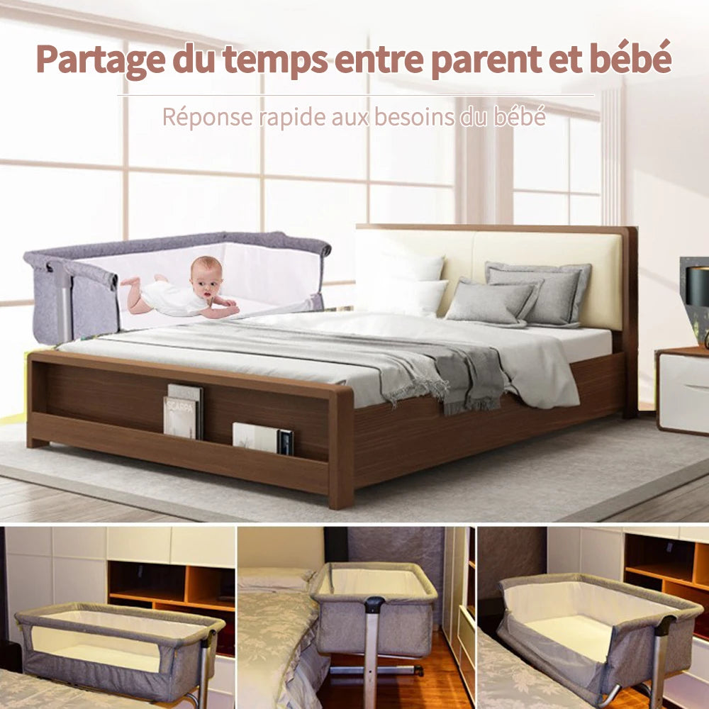 Lit bébé 3-en-1, berceau bébé avec moustiquaire, lit de voyage avec matelas, réglable, avec panier de rangement, nid mobile bébé