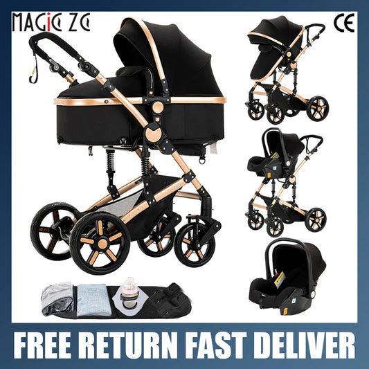 Poussette 3 en 1 Système de voyage Landaus pour nouveau-nés Siège-auto Poussette Paysage élevé Poussette bébé légère