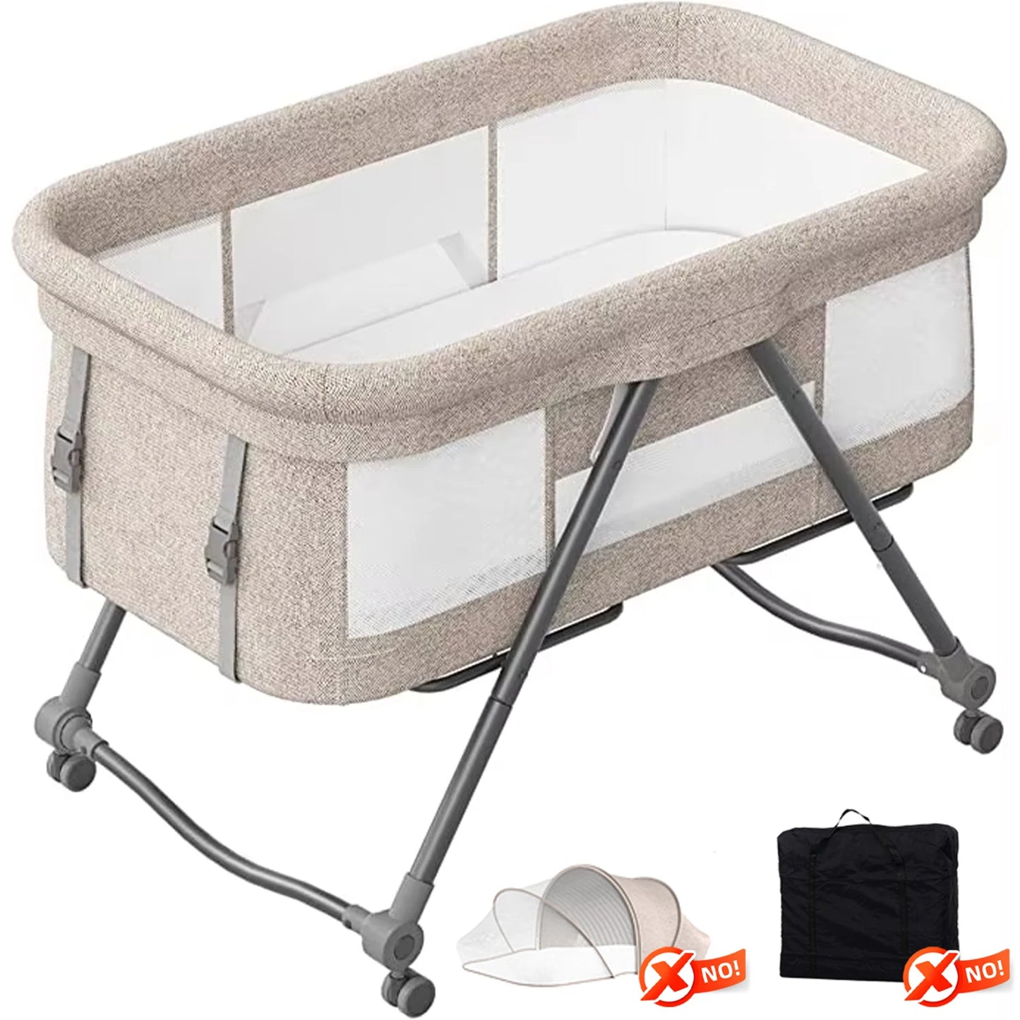 Lit de voyage pliable pour bébé avec matelas et roues silencieuses, berceau berçant convertible, XYT-001