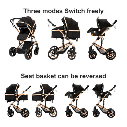 Poussette 3 en 1 Système de voyage Landaus pour nouveau-nés Siège-auto Poussette Paysage élevé Poussette bébé légère