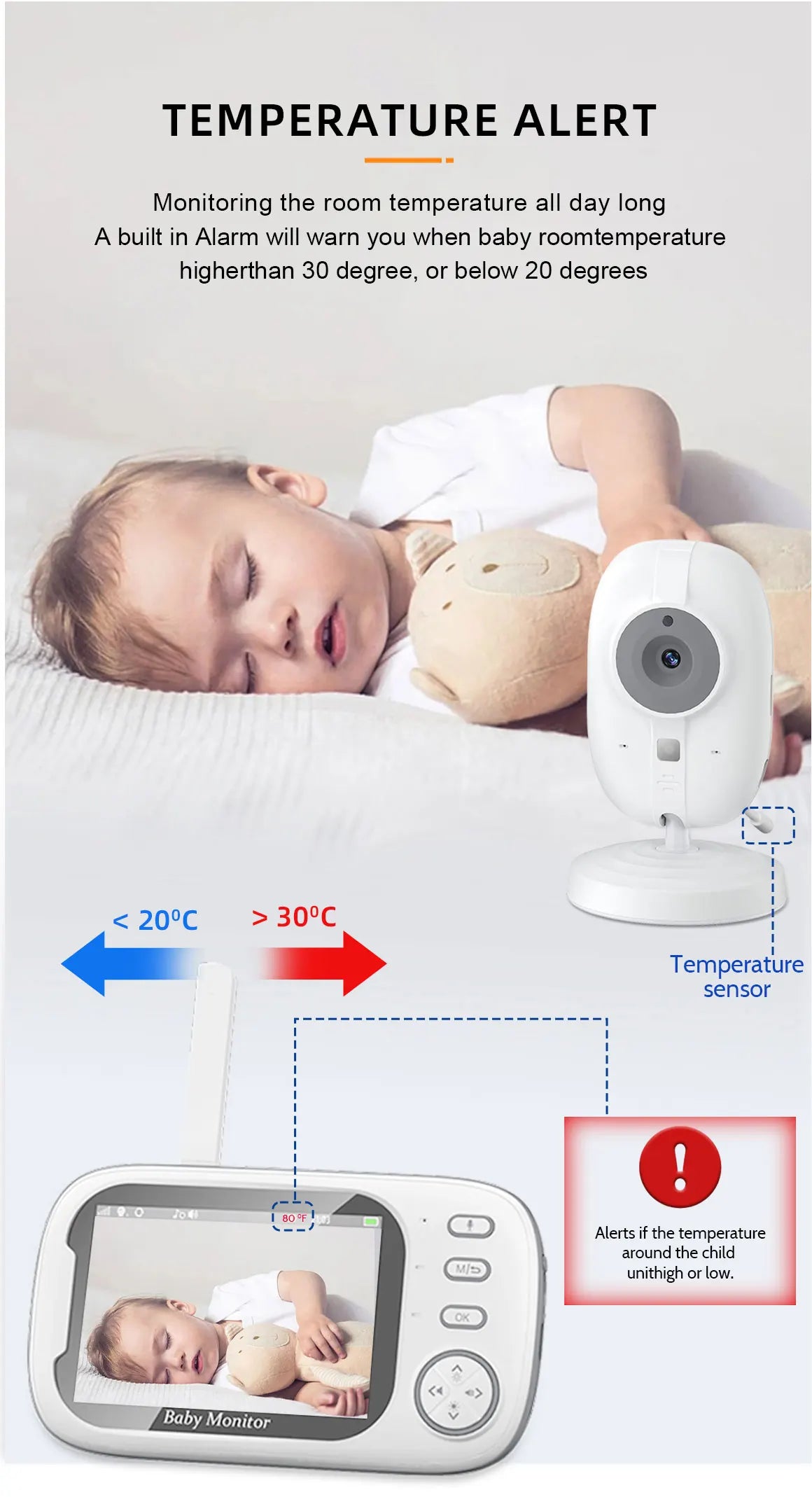 Moniteur vidéo sans fil pour bébé Cdycam New de 3,5 pouces avec vision nocturne, surveillance de la température, audio bidirectionnel et caméra de sécurité.