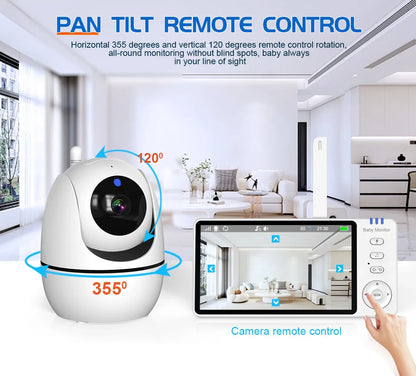 Moniteur vidéo bébé de 5,0 pouces avec caméra panoramique et inclinable, audio bidirectionnel sans fil, vision nocturne, sécurité, baby-sitter, VOX, réveil, charge USB.