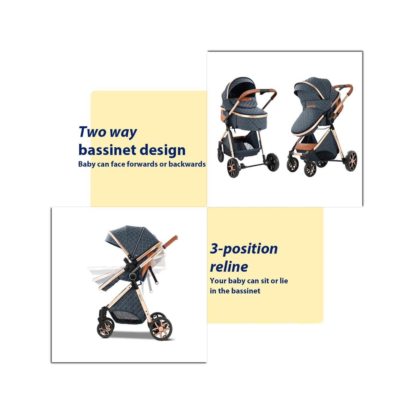 Poussette 3 en 1 Système de voyage Landaus pour nouveau-nés Siège-auto Poussette Paysage élevé Poussette bébé légère