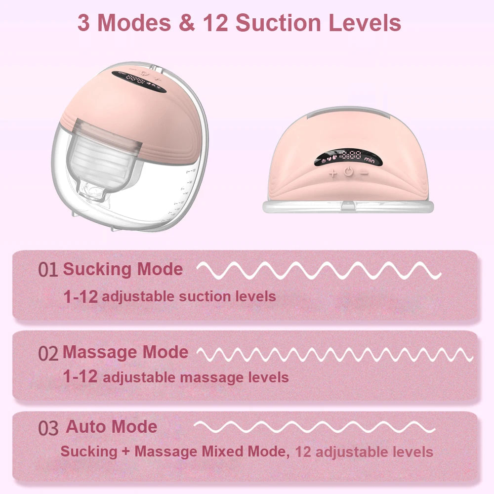 Tire-lait électrique portable pour l'allaitement mains libres 3 modes 12 niveaux d'aspiration faible bruit avec bride en silicone de 24 mm
