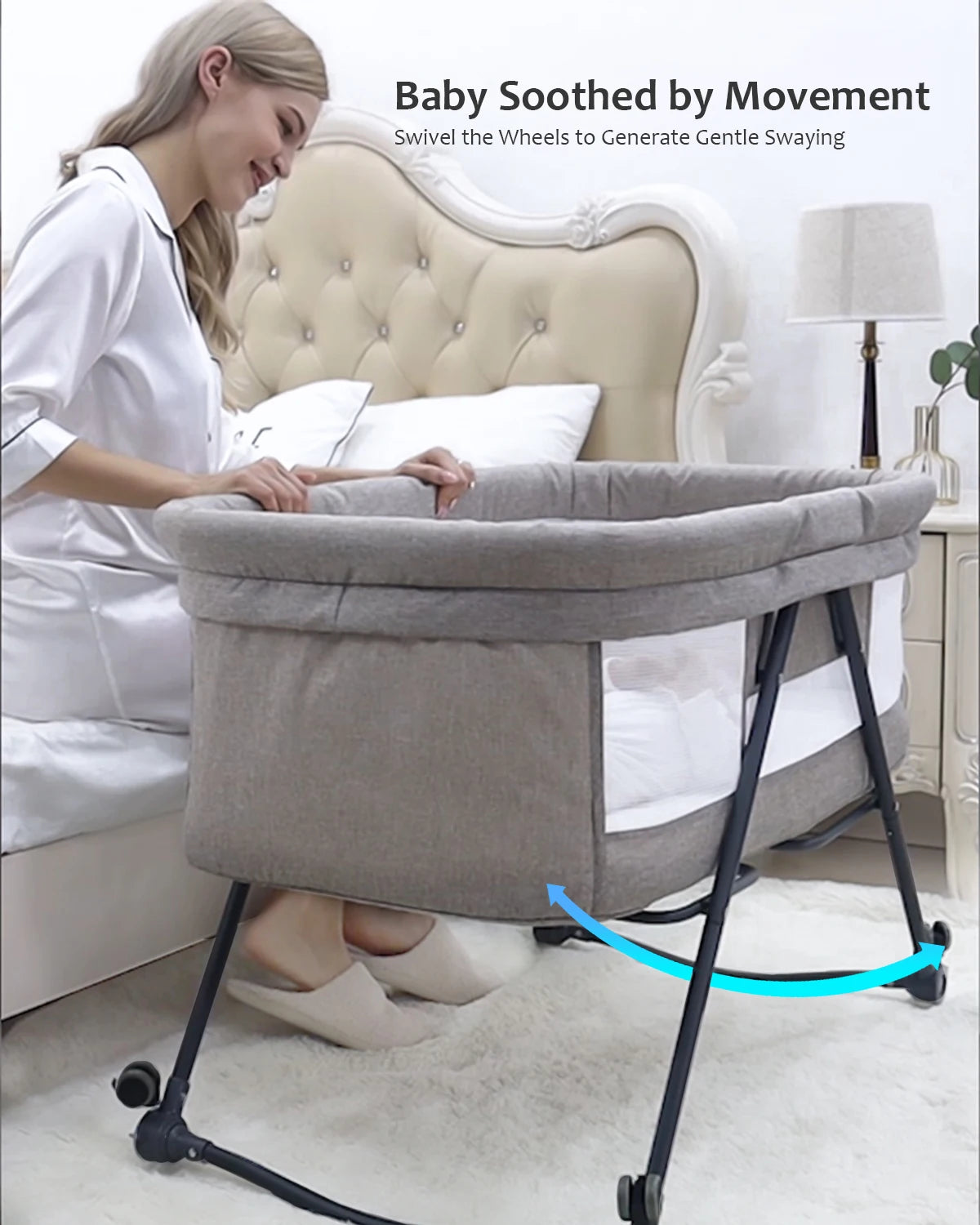 Lit de voyage pliable pour bébé avec matelas et roues silencieuses, berceau berçant convertible, XYT-001