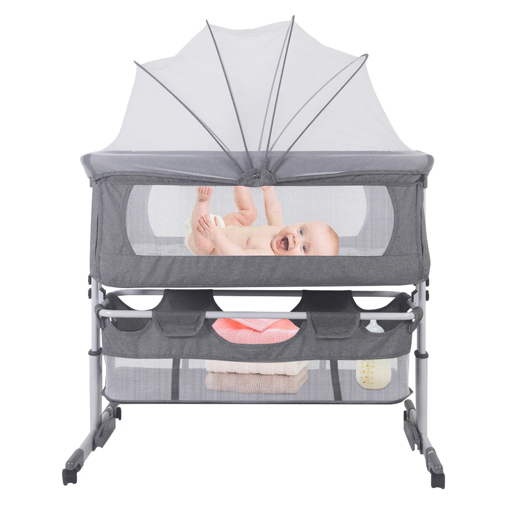 Lit bébé 3-en-1, berceau bébé avec moustiquaire, lit de voyage avec matelas, réglable, avec panier de rangement, nid mobile bébé
