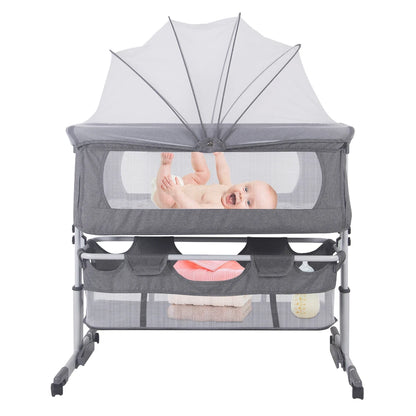 Lit bébé 3-en-1, berceau bébé avec moustiquaire, lit de voyage avec matelas, réglable, avec panier de rangement, nid mobile bébé