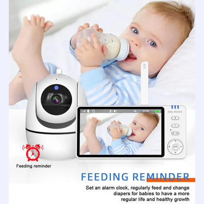 Moniteur vidéo bébé de 5,0 pouces avec caméra panoramique et inclinable, audio bidirectionnel sans fil, vision nocturne, sécurité, baby-sitter, VOX, réveil, charge USB.