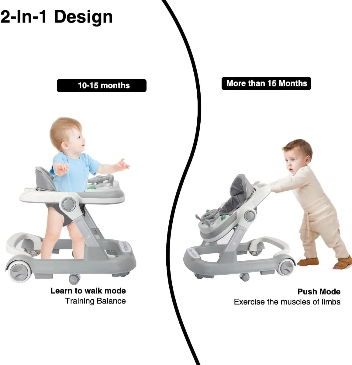 Marcheur Bébé 2 en 1 – Poussette avec Plateau Musical & Amovible, Pliable et Pratique