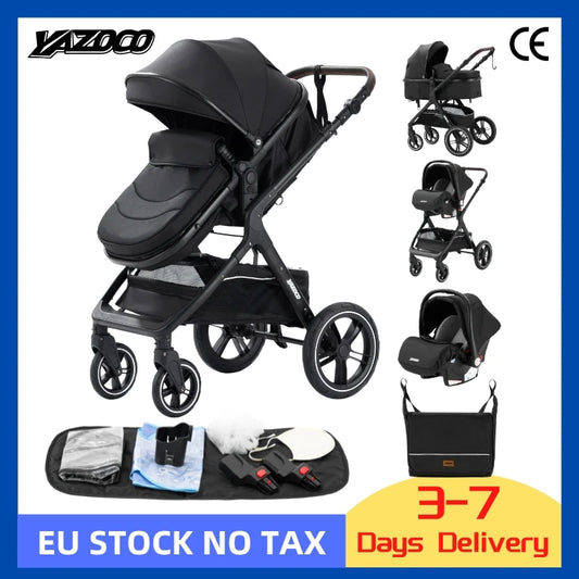 Poussette bébé 3 en 1 multifonctionnelle, peut s'asseoir inclinable, légère et pliable, poussette haute paysage, landau bébé.