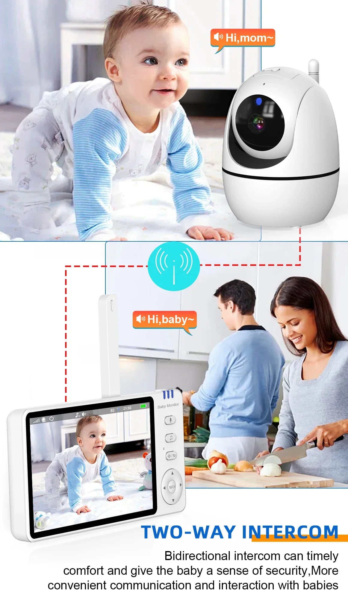 Moniteur vidéo bébé de 5,0 pouces avec caméra panoramique et inclinable, audio bidirectionnel sans fil, vision nocturne, sécurité, baby-sitter, VOX, réveil, charge USB.