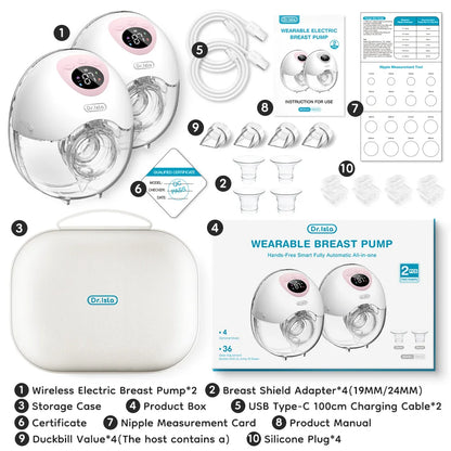 MAMIJOY 2PCS Pompe à Sein Électrique Portable 4 Modes 36 Niveaux d'Aspiration Silencieux Anti-Fuite Mains Libres Pompes à Sein Allaitement EB50