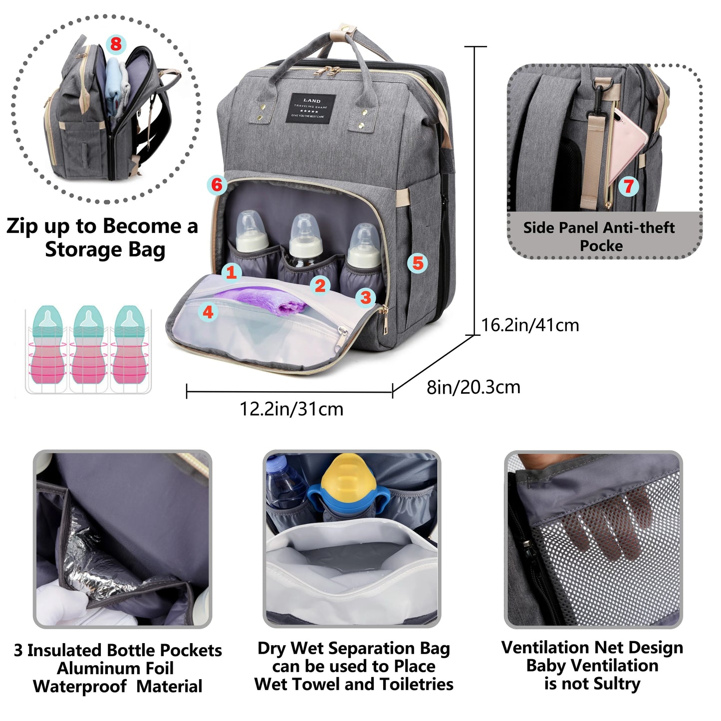 Sac de maternité léger et portable, lit de bébé pliable, sac de voyage de grande capacité pour la maternité, sac à dos pour bébé, sac de sortie pour maman.