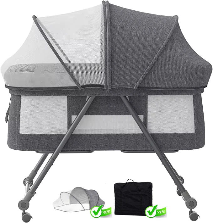 Lit de voyage pliable pour bébé avec matelas et roues silencieuses, berceau berçant convertible, XYT-001