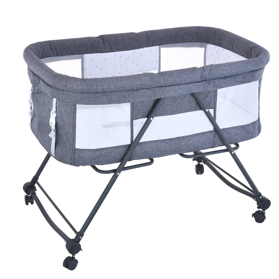 Lit de voyage pliable pour bébé avec matelas et roues silencieuses, berceau berçant convertible, XYT-001
