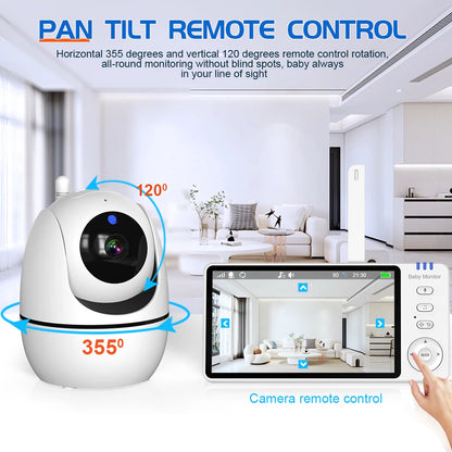 Moniteur vidéo bébé de 5,0 pouces avec caméra panoramique et inclinable, audio bidirectionnel sans fil, vision nocturne, sécurité, baby-sitter, VOX, réveil, charge USB.
