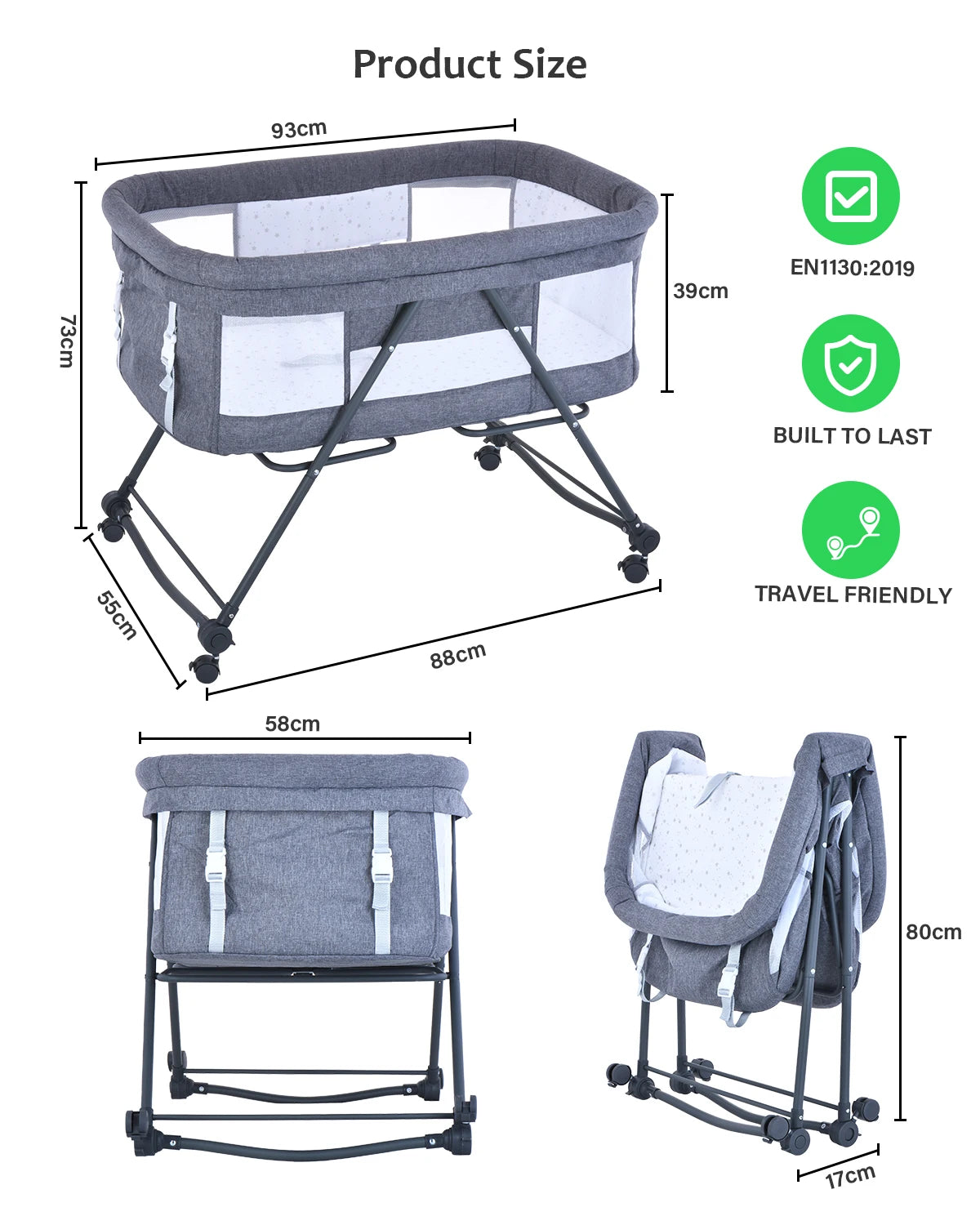 Lit de voyage pliable pour bébé avec matelas et roues silencieuses, berceau berçant convertible, XYT-001